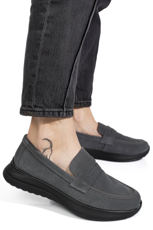 Mocasini gri piele naturala intoarsa tpc2810