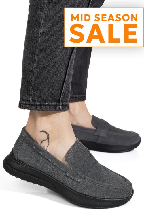 Mocasini gri piele naturala intoarsa tpc2810