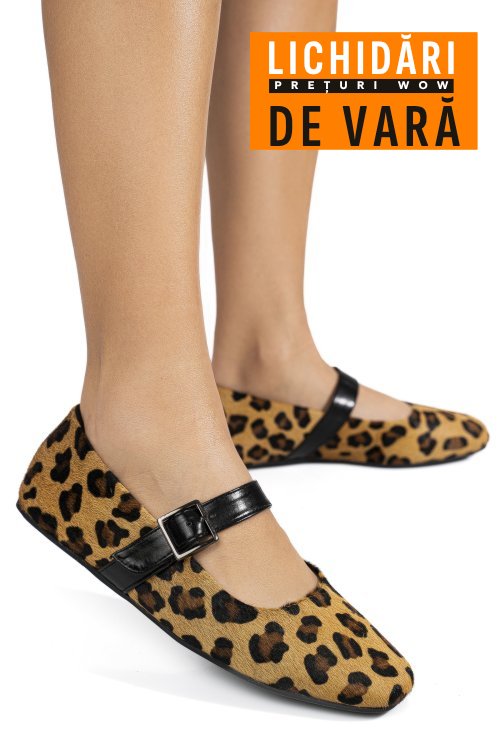 Pantofi maro animal print piele naturala intoarsa ts77im-a612