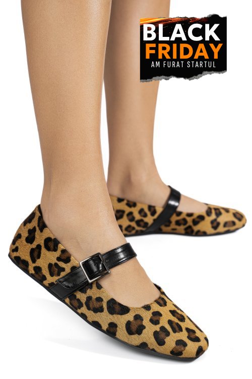 Pantofi maro animal print piele naturala intoarsa ts77im-a612
