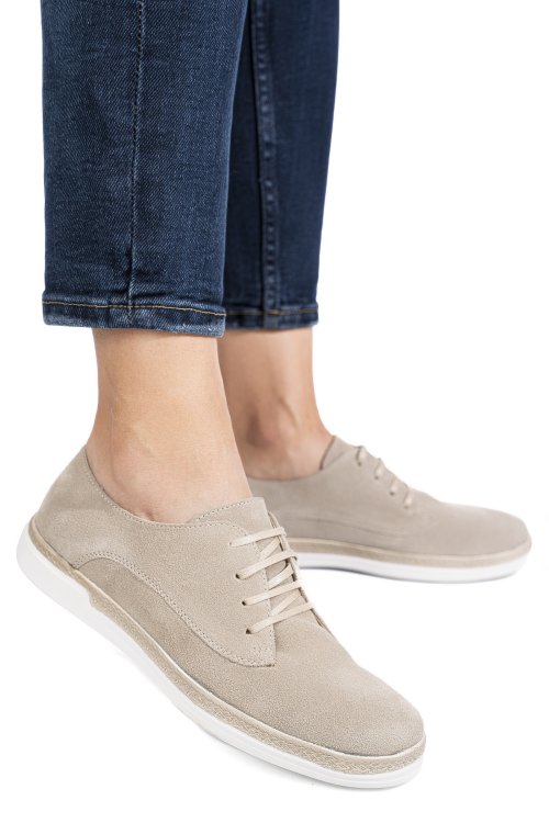 Pantofi bej piele naturala intoarsa 3s7715