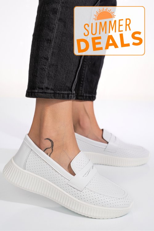 Mocasini albi piele naturala yspj24006