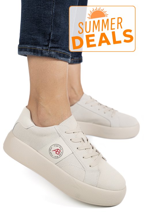 Pantofi sport bej piele naturala intoarsa fsp001879