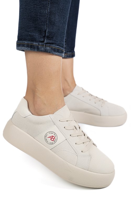 Pantofi sport bej piele naturala intoarsa fsp001879