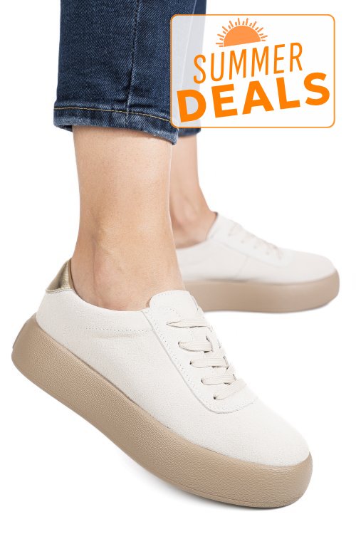 Pantofi sport bej piele naturala intoarsa fsp001884
