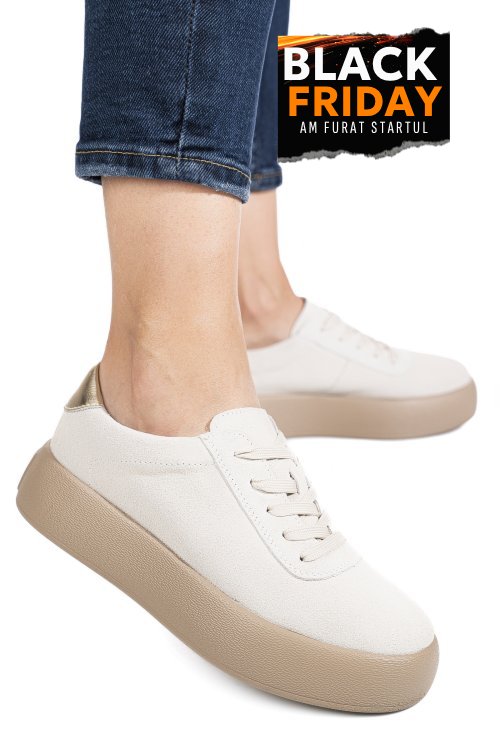 Pantofi sport bej piele naturala intoarsa fsp001884