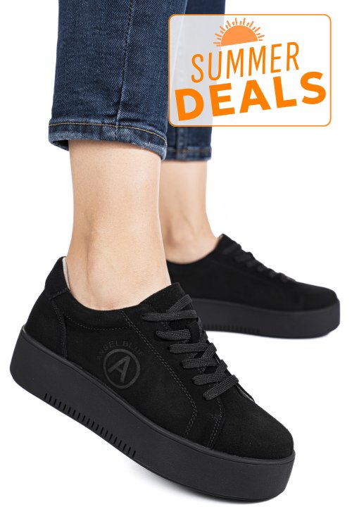 Pantofi sport negri piele naturala intoarsa fsp002470