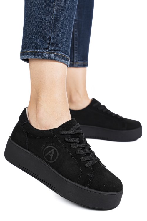 Pantofi sport negri piele naturala intoarsa fsp002470