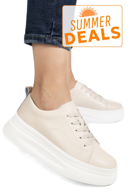 Pantofi sport bej piele naturala aspw202326