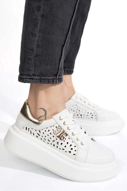 Pantofi sport albi piele naturala tsp6043