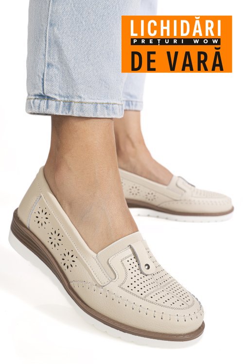 Pantofi bej piele naturala zspb8-3