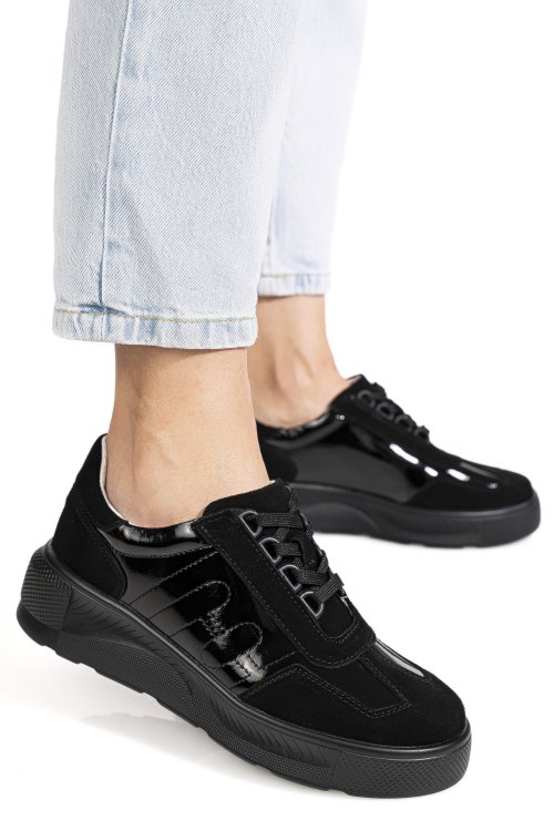 Pantofi sport negri piele naturala fsp002538