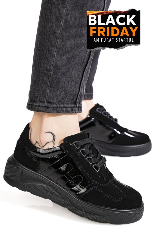 Pantofi sport negri piele naturala fsp002538
