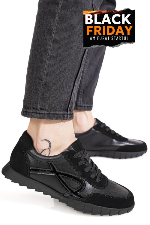 Pantofi sport negri piele naturala fsp002-537