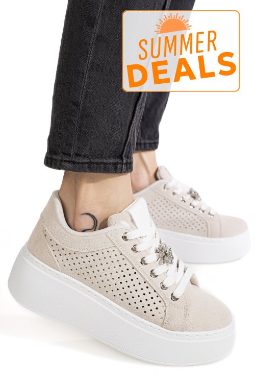 Pantofi sport bej  piele naturala es77702