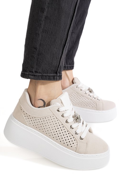 Pantofi sport bej  piele naturala es77702