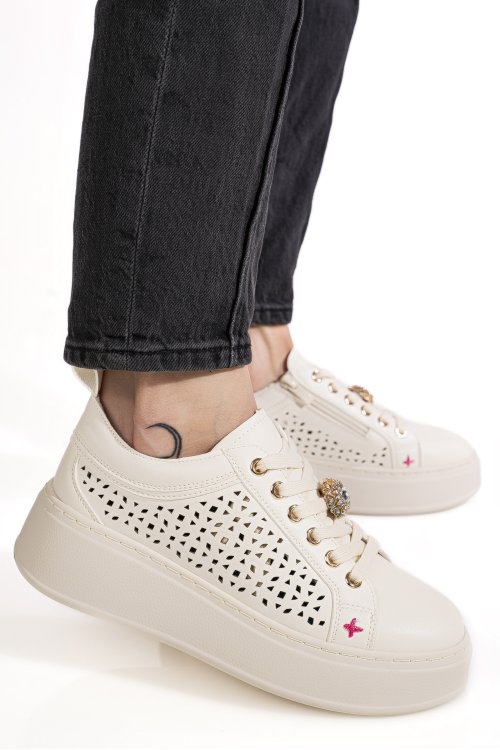 Pantofi sport bej piele naturala es7781