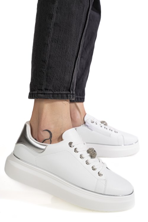 Pantofi albi piele naturala es7790
