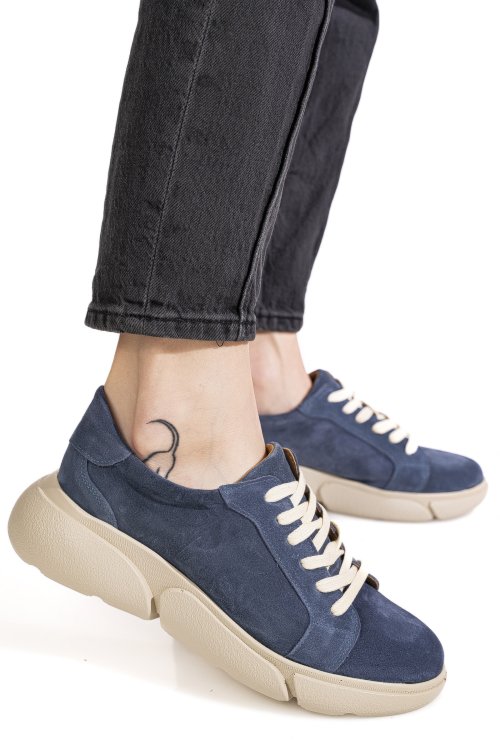 Pantofi sport blue piele naturala intoarsa 3s77011b