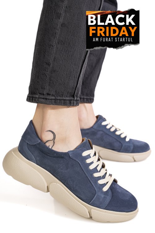 Pantofi sport blue piele naturala intoarsa 3s77011b