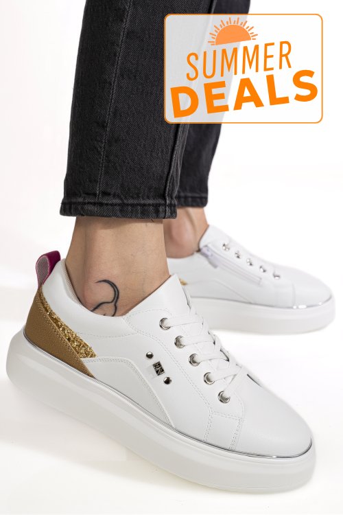 Pantofi alb maro piele naturala es7794