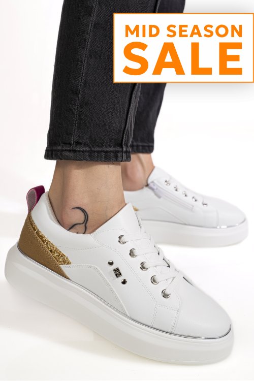 Pantofi alb maro piele naturala es7794