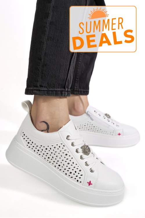 Pantofi sport albi piele naturala es7781