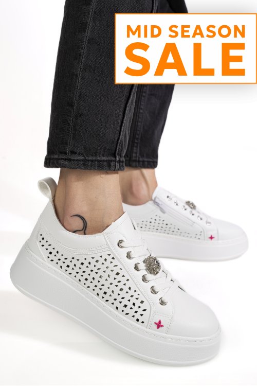 Pantofi sport albi piele naturala es7781
