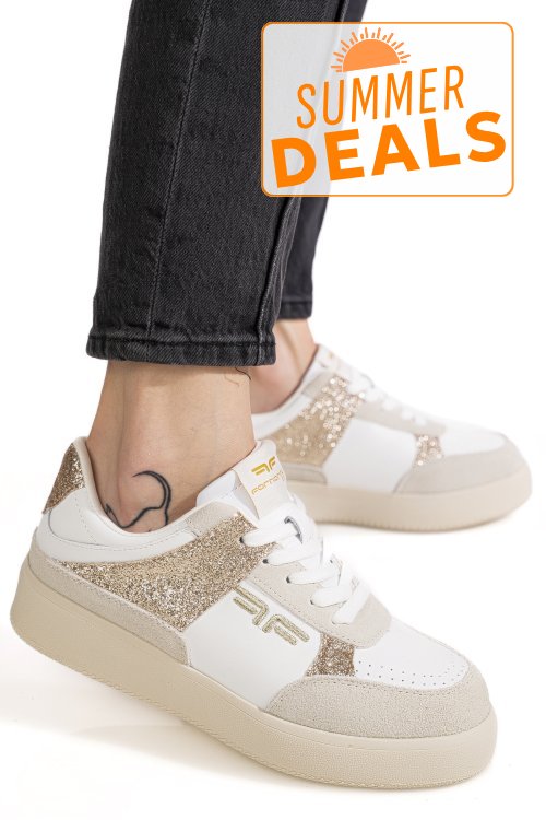 Fornarina, pantofi sport bej piele naturala anna-glam