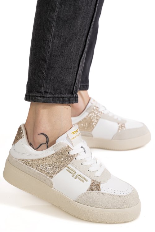 Fornarina, pantofi sport bej piele naturala anna-glam