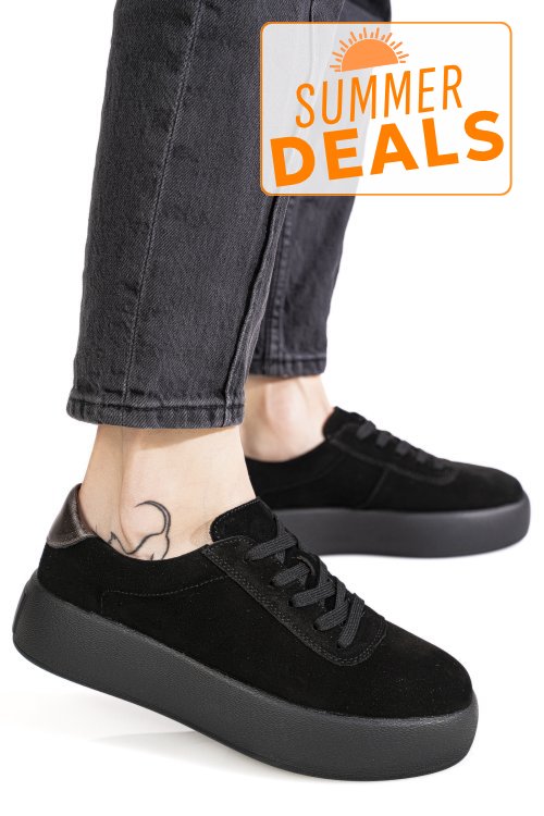Pantofi sport negri piele naturala intoarsa fsp001884