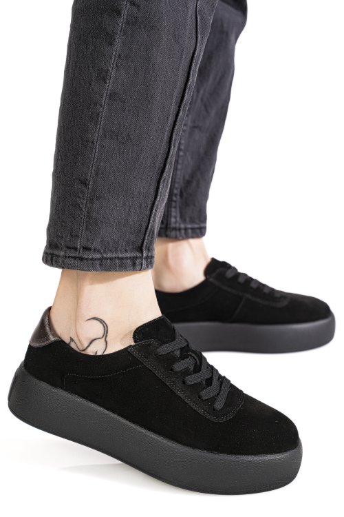 Pantofi sport negri piele naturala intoarsa fsp001884