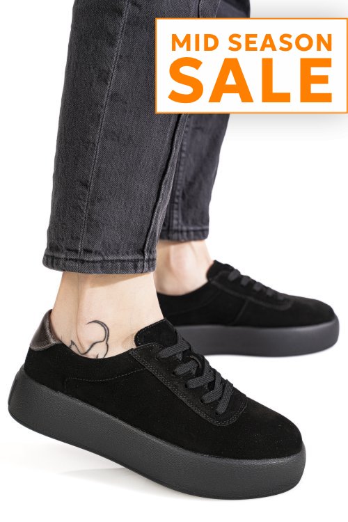 Pantofi sport negri piele naturala intoarsa fsp001884