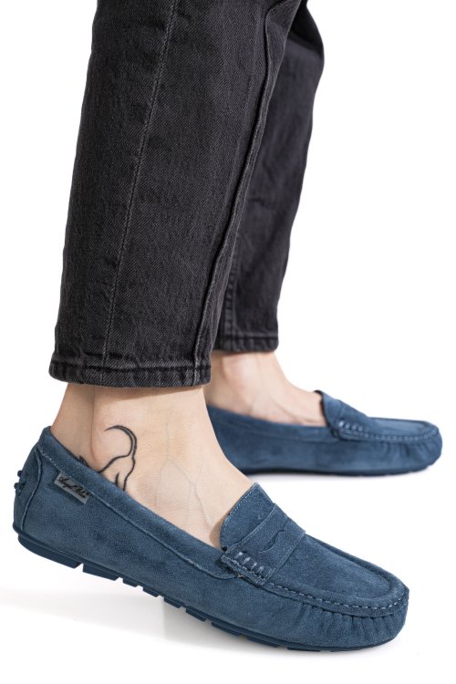 Mocasini albastri piele naturala intoarsa fspl-xzl10