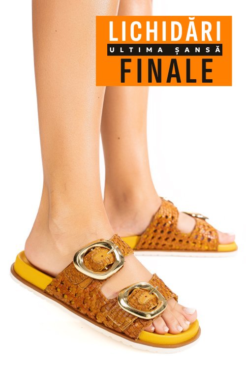 Papuci galbeni piele naturala ts77im-a4111