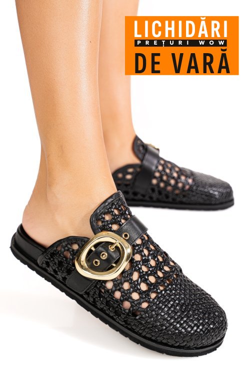 Papuci negri piele naturala ts77im-a4112