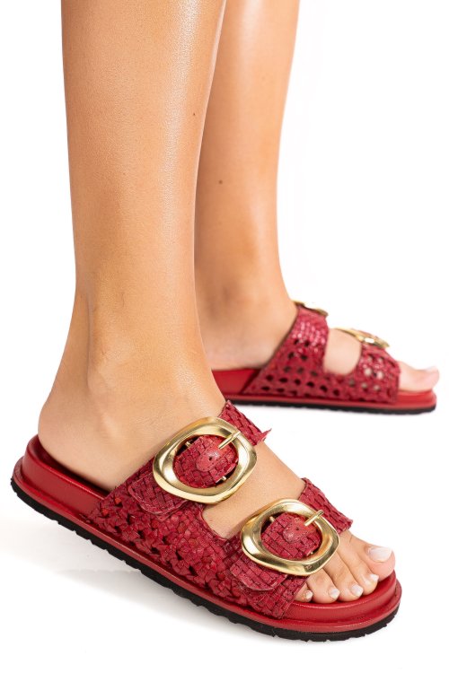 Papuci rosii piele naturala ts77im-a4111