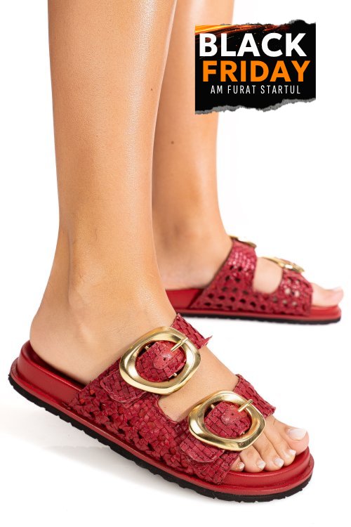 Papuci rosii piele naturala ts77im-a4111