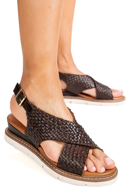 Sandale maro inchis piele naturala ts77im-a3741