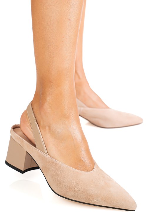Pantofi bej piele naturala intoarsa tpcn6606