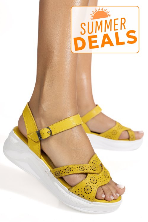 Sandale galbene piele naturala 0pc25mon