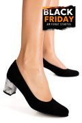 PANTOFI NEGRI TOC FLORAL PIELE NATURALA INTOARSA 1S77500