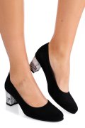 PANTOFI NEGRI TOC FLORAL PIELE NATURALA INTOARSA 1S77500