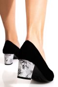 PANTOFI NEGRI TOC FLORAL PIELE NATURALA INTOARSA 1S77500