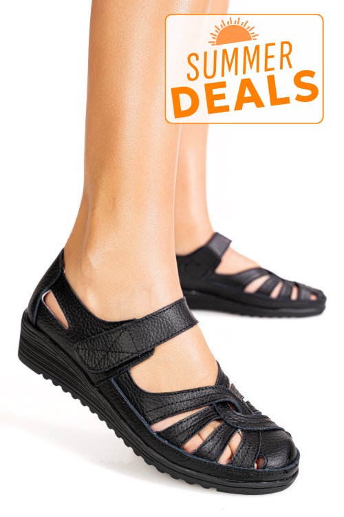 Pantofi negri piele naturala 5spq20