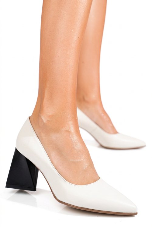 Pantofi crem toc negru piele naturala 5s77725