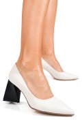 PANTOFI CREM TOC NEGRU PIELE NATURALA 5S77725