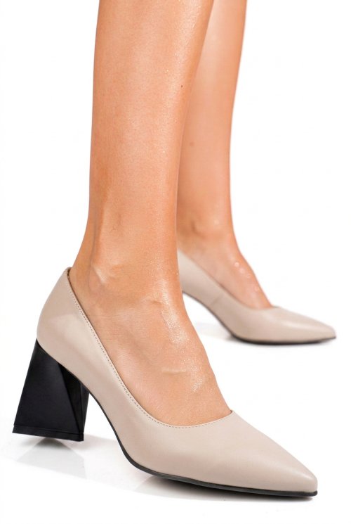 Pantofi bej toc negru piele naturala 5s77725
