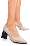 PANTOFI BEJ TOC NEGRU PIELE NATURALA 5S77725