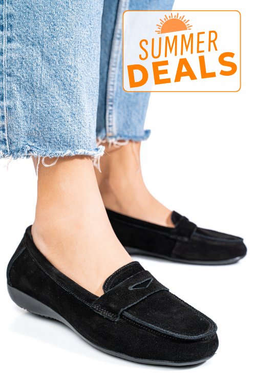 Mocasini negri piele naturala intoarsa fsp003634